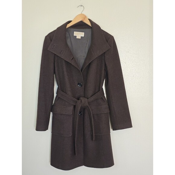 Michael Kors Brown Wool Blend Belted Coat Womens Size Small Jacket - Picture 7 of 12